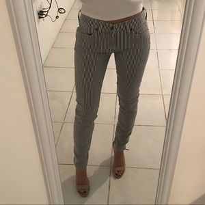 Blue and white striped jeans